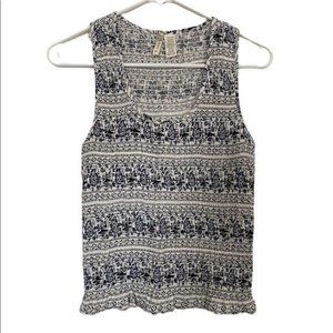 Japna Racer Back Tank Top Size Medium Printed navy , Lighter Blue Cream